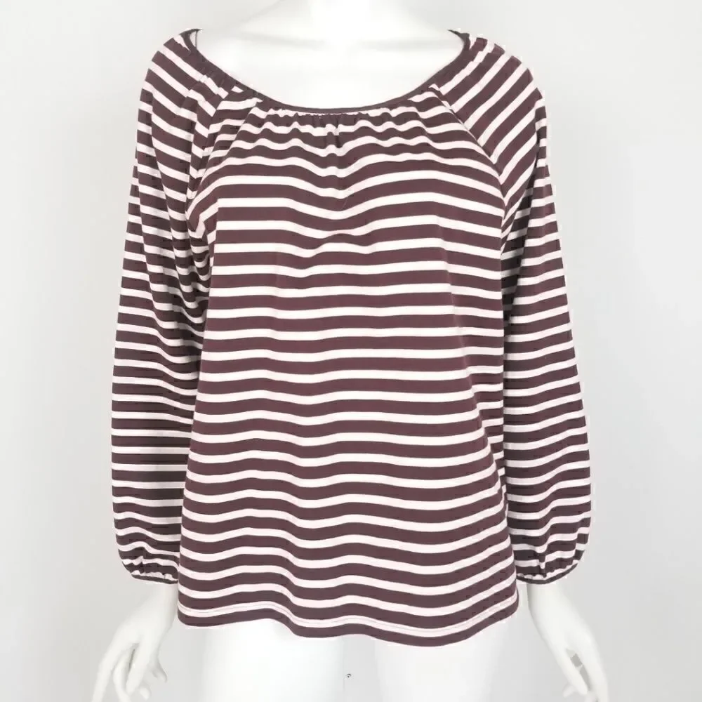 J. Crew Burgundy Striped Peasant Top Size XL